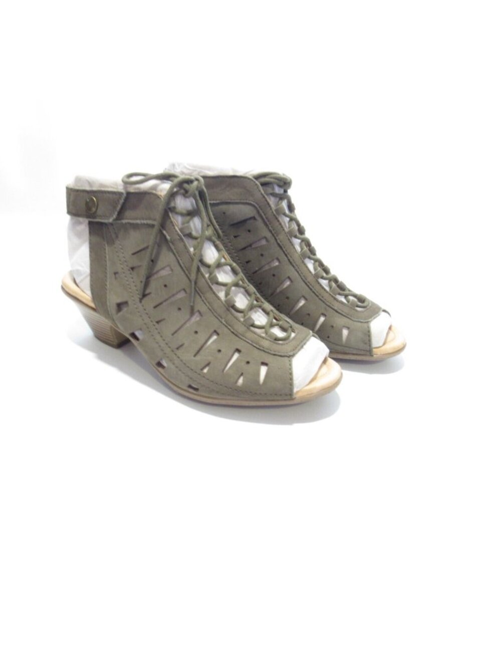 Earth Nubuck Leather Lace-Up Sandals Kristen 7 M Dark Olive NIB